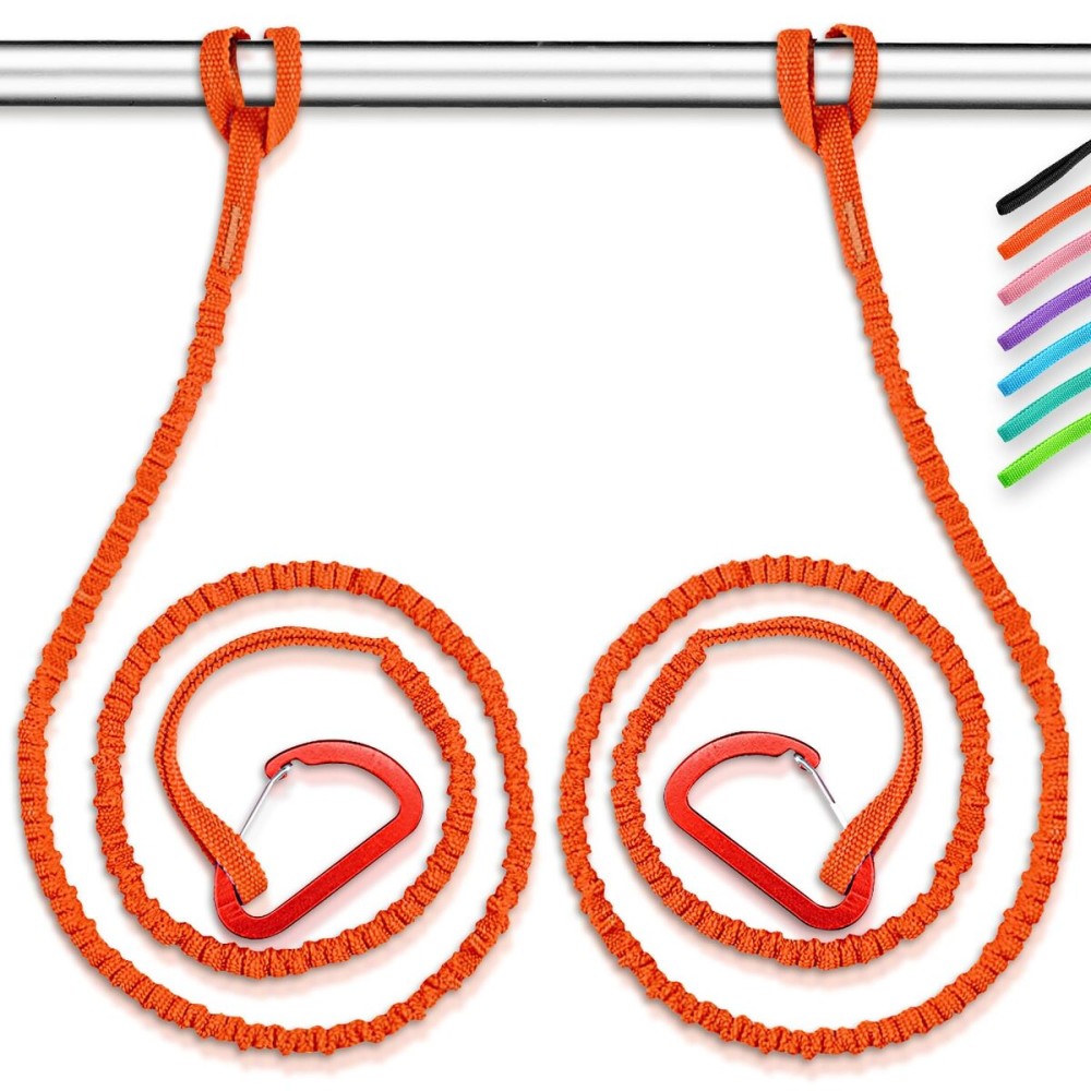OCEANBROAD Kayak Paddle Leash with D-Ring Stretchable Bungee Strap Lanyard Rope for SUP Kayaking Boating Canoeing Fishing Pole Rod 4-7 Feet Orange 2 Pack