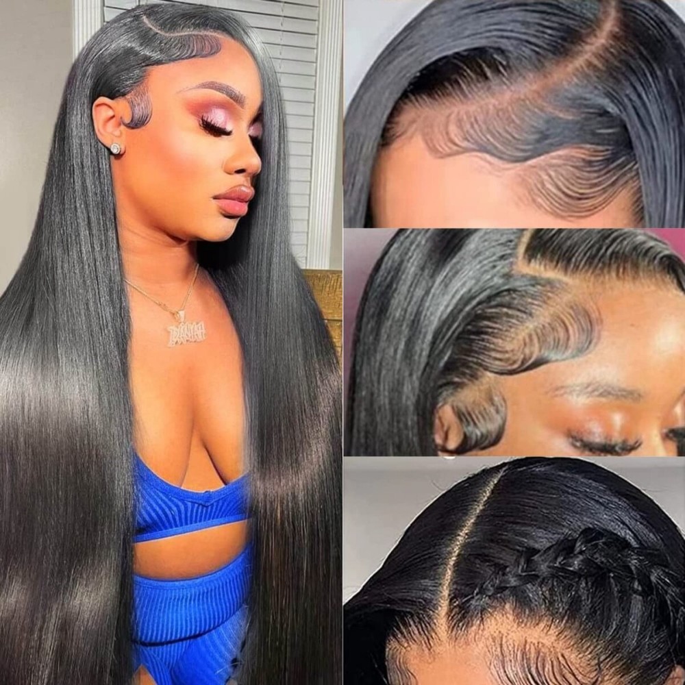 TTSMINS 13x6 Human Hair Glueless Lace Front Wigs Pre Plucked with Baby Hair 180 Density Straight HD Transparent Lace Frontal Wigs 22 Inch