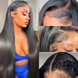 TTSMINS 13x6 Human Hair Glueless Lace Front Wigs Pre Plucked with Baby Hair 180 Density Straight HD Transparent Lace Frontal Wigs 22 Inch