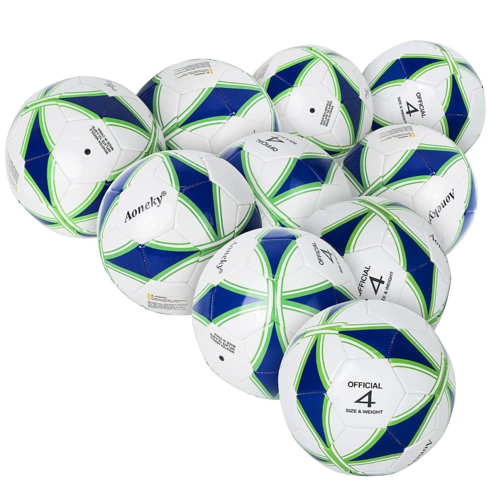 Aoneky Size 4 10-Pack Soccer Ball - Eco-Friendly 2.5mm PVC Leather, Durable Machine-Stitched Design, Ball Pump Included