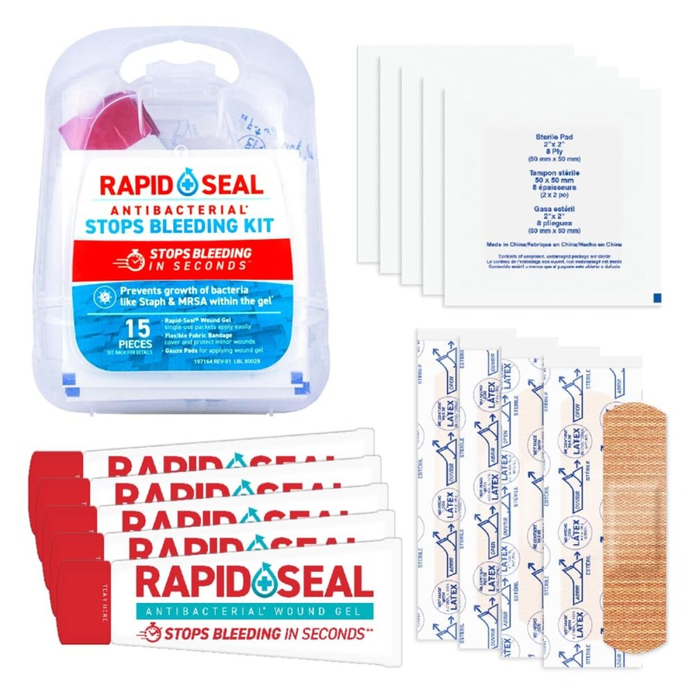 Rapid Seal 15pc Hemostatic First Aid Wound Care Kit | Stops Bleeding in Seconds | Quick Effective Bleed Control | for Blood Clotting, Trauma Kit, Survival Gear and Supplies