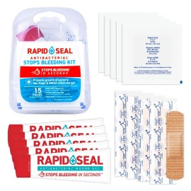 Rapid Seal 15pc Hemostatic First Aid Wound Care Kit | Stops Bleeding in Seconds | Quick Effective Bleed Control | for Blood Clotting, Trauma Kit, Survival Gear and Supplies