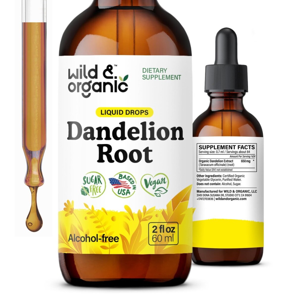 Wild & Organic Dandelion Root Supplement - Liver Detox Cleanse Support - Dandelion Root Tincture - Herbal Liver Supplement - Vegan, Sugar & Alcohol-Free Liquid Extract Drops - 2 fl oz