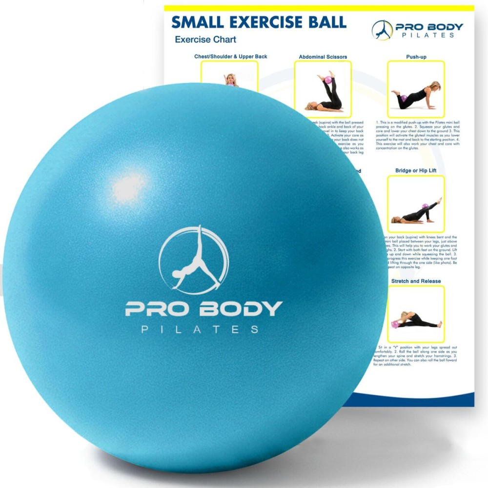 ProBody Pilates Ball 9 Inch - Small Exercise Ball for Stability, Barre, Core, Ab Workouts, Yoga, & Physical Therapy (Sky)