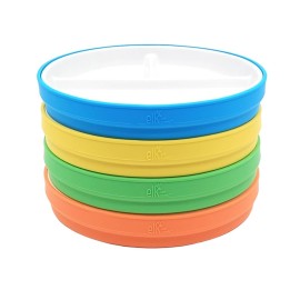 Elk and Friends Kids 7.8 Porcelain White Plates with Silicone Sleeves | Divided Plates | Suitable for Kids/Toddlers | Microwave & Dishwasher Safe | Non Slip | Snack Dishes