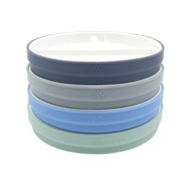 Elk and Friends Kids 7.8 Porcelain White Plates with Silicone Sleeves | Divided Plates | Suitable for Kids/Toddlers | Microwave & Dishwasher Safe | Non Slip | Snack Dishes