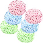 MZD8391 Shower Cap, Reusable Shower Hat Bath Caps, Waterproof with Elastic Band Hair Hat for Men Women Ladies Spa Salon, Coloful Dotted, 6 Packs