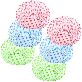 MZD8391 Shower Cap, Reusable Shower Hat Bath Caps, Waterproof with Elastic Band Hair Hat for Men Women Ladies Spa Salon, Coloful Dotted, 6 Packs