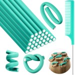 Syhood 30 Pcs 7\'\' Flexible Curling Rods Twist Foam Hair Rollers Soft Foam No Heat Hair Rods Rollers and 1 Steel Pintail Comb Rat Tail Comb for Women Long Short Hair(Lake Green,7 x 0.3 Inch)