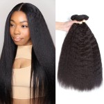 Kerriana Kinky Straight Human Hair Bundles, Kinky Straight Sew In 100% Unprocessed Brazilian 3 bundles 10 12 14 inch For Black Women
