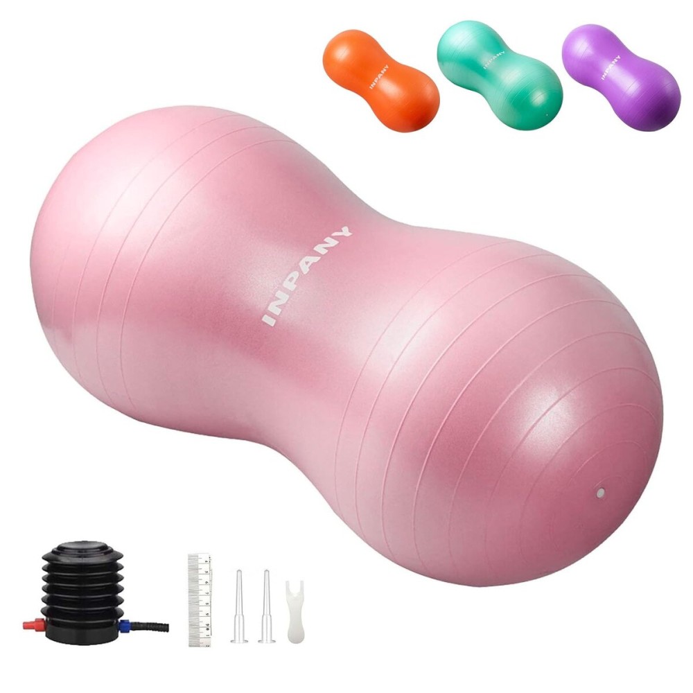 INPANY Peanut Ball - Anti Burst Exercise Ball for Labor Birthing, Physical Therapy for Kids, Core Strength, Home & Gym Fintness (Include Pump) Pink