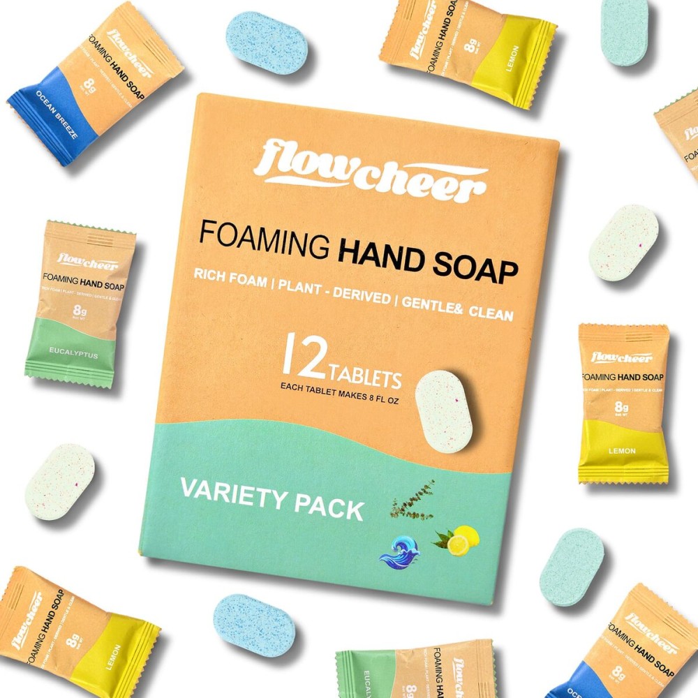 flowcheer Foaming Hand Soap Refill Tablets, 12 Pack (Makes 12 x 9 fl oz), Variety Fragrance Soap Tablets, Fresh & Clean Handwash, No Plastic Bottle