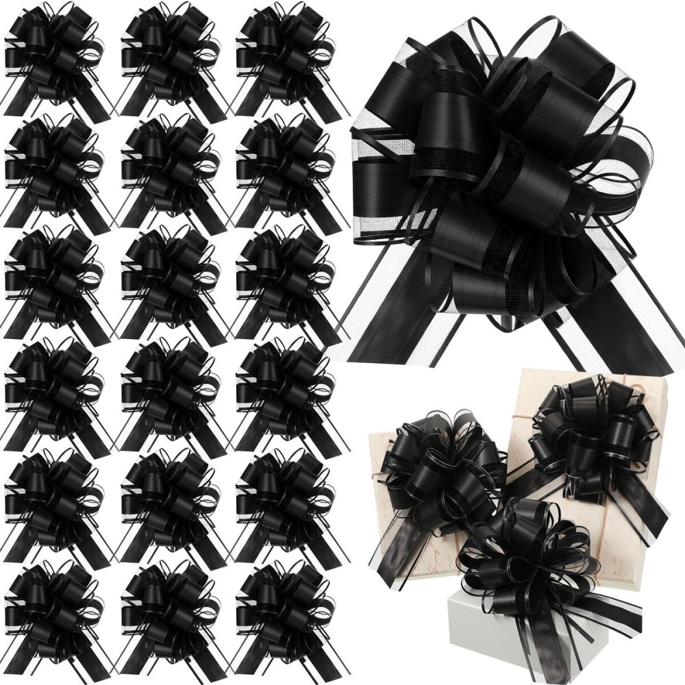 WILLBOND 20 Pieces 6 Inch Pull Bows Gift Wrapping Ribbon Pull Bows for Christmas Wedding Baskets Valentine Multicolor Wrap Accessory for Gift Present Holiday Decor(Solid Black)