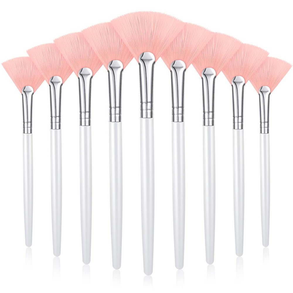 9 Pieces Facial Fan Mask Brushes, Soft Facial Applicator Brushes Tools for Peel Glycolic Makeup for Mud Cream(Pink, White)