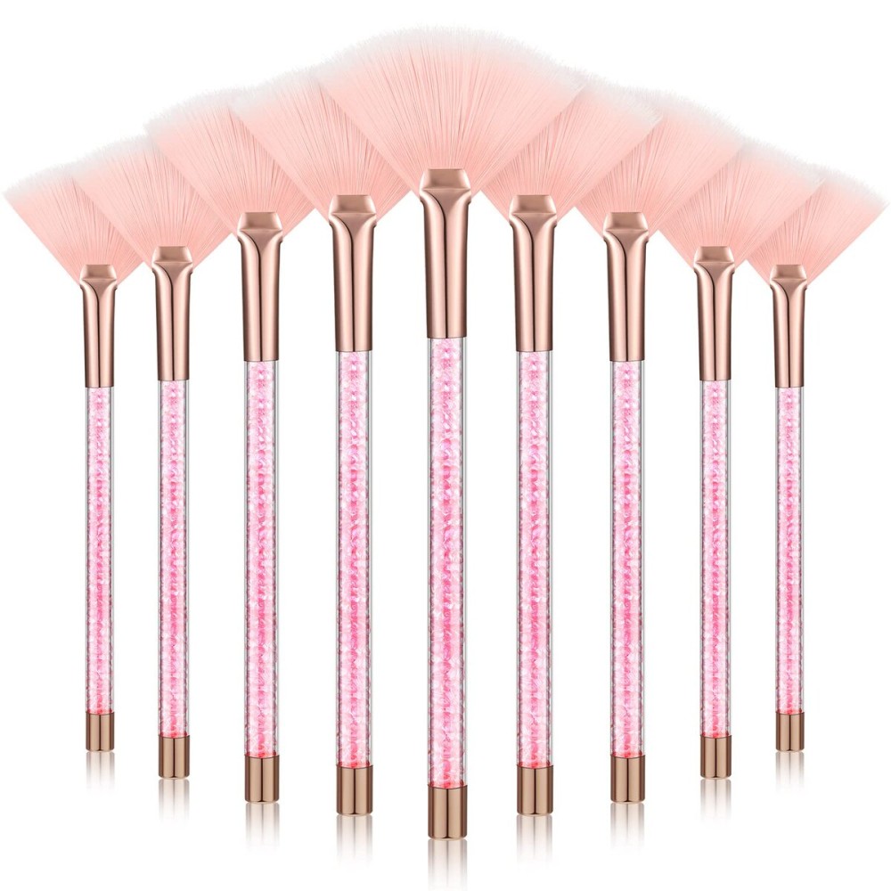 9 Pieces Facial Fan Mask Brushes, Soft Facial Applicator Brushes Tools for Peel Glycolic Makeup for Mud Cream(Pink)