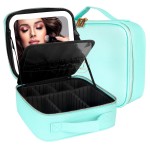 MOMIRA Travel Makeup Bag Cosmetic Bag Makeup Organizer Bag with Lighted Mirror, Adjustable Brightness in 3 Color Scenarios, Waterproof Makeup Train Case, Gift for Women - Emerald Green