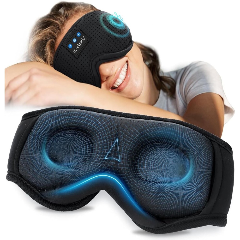 LC-dolida Sleep Mask Bluetooth Headphones Weighted Sleeping Mask 3D Eye Mask Pressure Relief Night Sleep Eye Mask Music Sleeping Headphones for Side Sleepers Meditation Gifts for Men Women