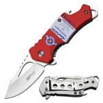 MTECH USA - Spring Assisted Folding Knife - Satin Finish Fine Edge Steel Blade, Aluminum Handle w/Belgian Beer Graphic, Bottle Opener and Pocket Clip, Tactical, EDC, Self Defense- MT-A88B