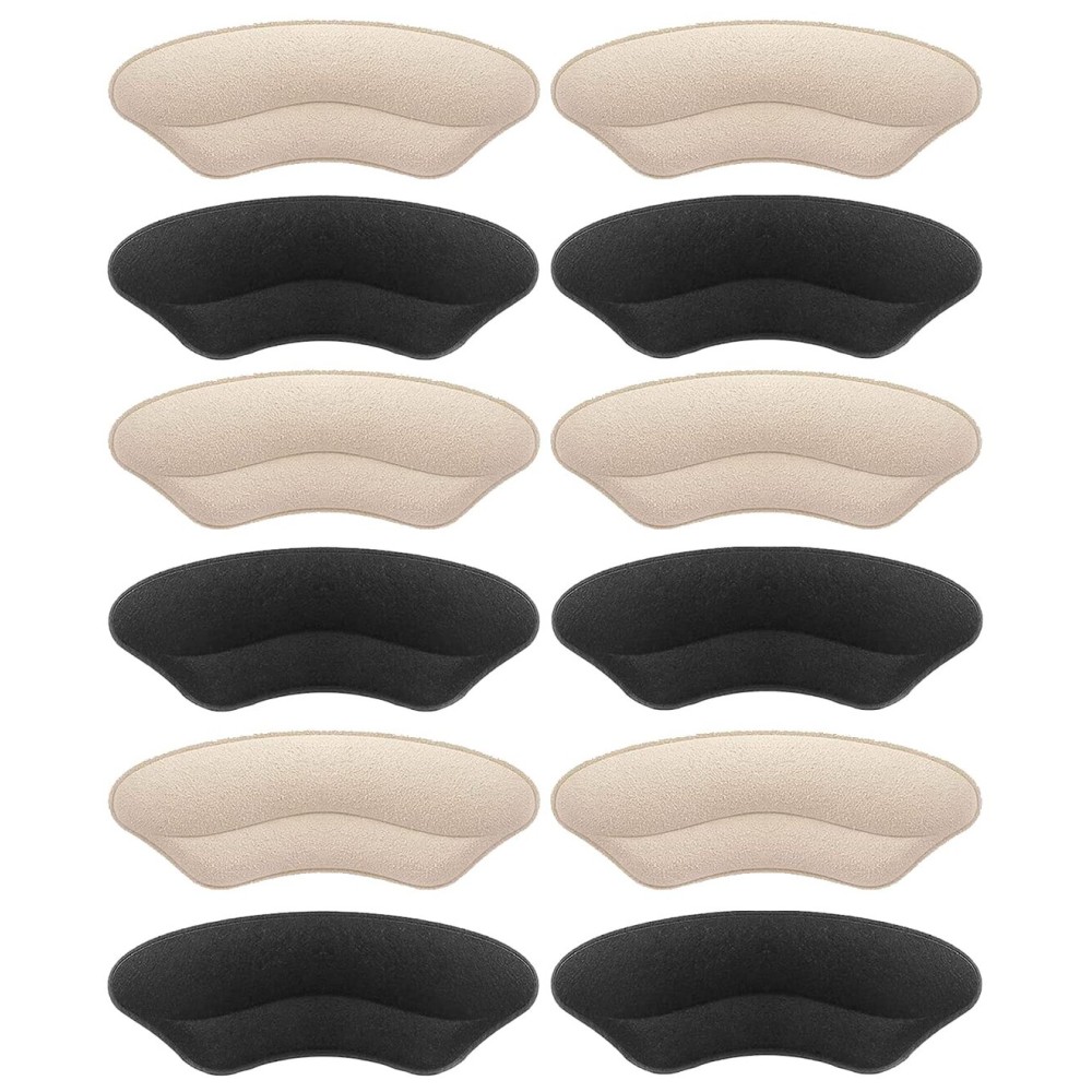 Heel Grips Liner, Cushions Heel Pads Insert Prevent Too Big, Slipping, Blisters, Filler for Loose Shoe Fit (Pale Apricot+Black (6 Pairs))