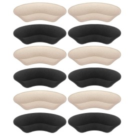 Heel Grips Liner, Cushions Heel Pads Insert Prevent Too Big, Slipping, Blisters, Filler for Loose Shoe Fit (Pale Apricot+Black (6 Pairs))