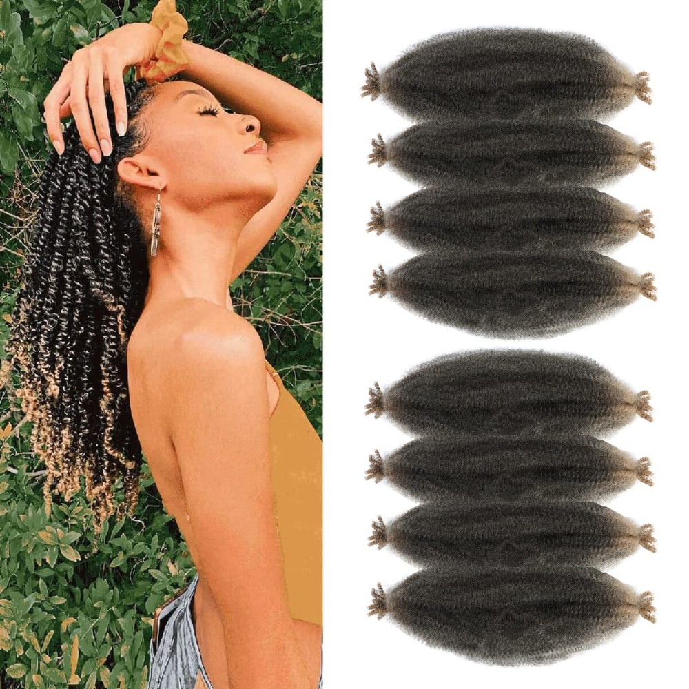 24 Inch Pre-Separated Springy Afro Twist Hair 8 Packs Black Pre-Fluffy Natural Curls are Perfect for Marley Crochet Hair Suitable for Black Women (1B/27, 12 Inch (Pack of 8))