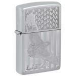 Zippo Lighter: USA Flying Eagle and Flag, Engraved - High Polish Chrome 81395