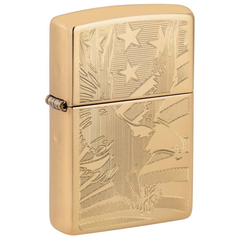 Zippo Lighter: Eagle and American Flag, Engraved - High Polish Brass 81394