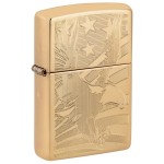 Zippo Lighter: Eagle and American Flag, Engraved - High Polish Brass 81394