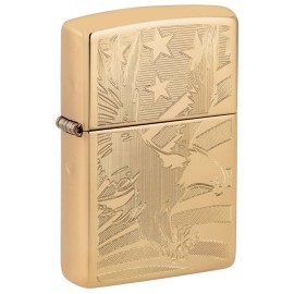 Zippo Lighter: Eagle and American Flag, Engraved - High Polish Brass 81394
