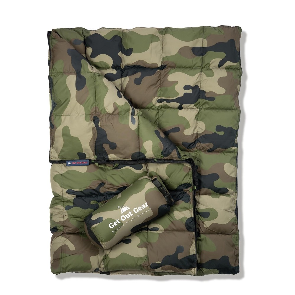 Get Out Gear Down Camping Blanket - Puffy, Packable, Lightweight and Warm | Ideal for Outdoors, Travel, Stadium, Festivals, Beach, Hammock | 650 Fill Power Water-Resistant Backpacking Quilt
