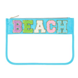 DYSHAYEN Chenille Letter Clear Zipper Pouch for Travel,Nylon Clear Cosmetic Bag,Makeup Travel Bag for Women Girls 11.8 x 8.2 (Blue-Beach)
