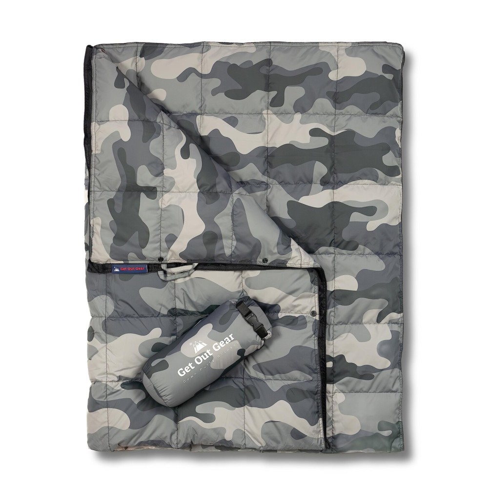 Get Out Gear Down Camping Blanket - Puffy, Packable, Lightweight and Warm | Ideal for Outdoors, Travel, Stadium, Festivals, Beach, Hammock | 650 Fill Power Water-Resistant Backpacking Quilt