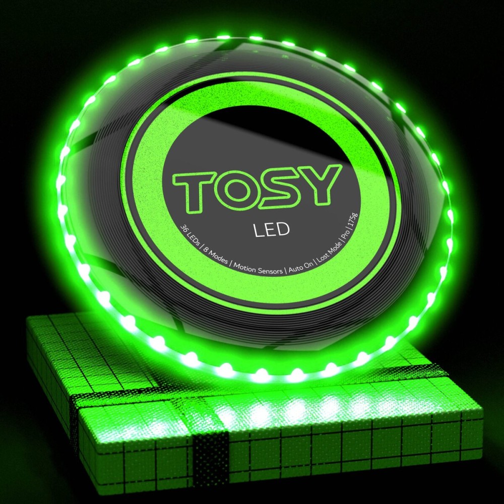 TOSY Flying Disc - 36 Monocolor LEDs, Super Bright, Smart Modes, Christmas Stocking Stuffers Gift, Camping Toy for Kid/Teen/Adult, Auto Light Up, Rechargeable, Waterproof, 175g