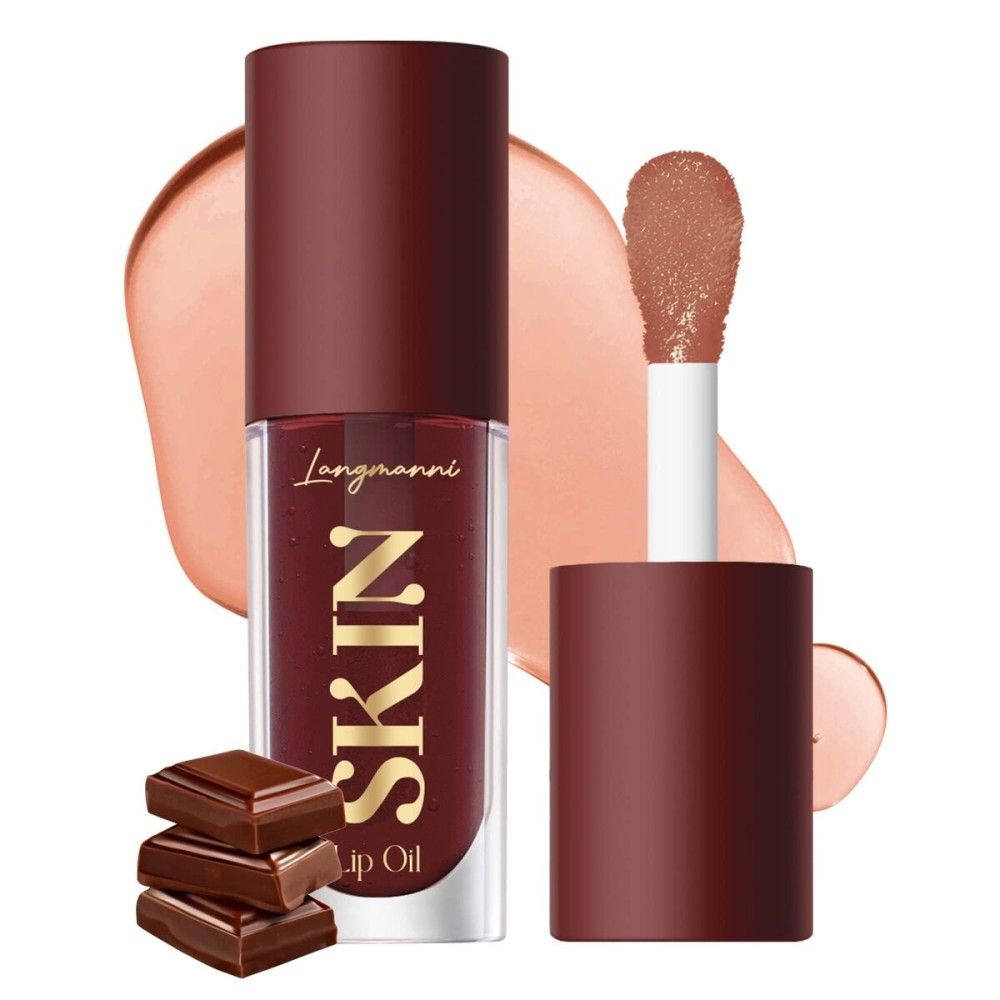 BANGFENG Big Brush Head Hydrating Lip Glow Oil Plumping Lip Tint, Hydrating Lip Gloss Tinted Lip Balm Transparent Lip Care, Long Lasting Nourishing Non-sticky Fresh Texture (Chocolate)