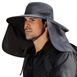 DOCVIT Fishing Hat for Men&Women,Outdoor UV Waterproof Wide Brim Bucket Hat,UPF50+ Sun Hat with Neck Flap Dark Grey