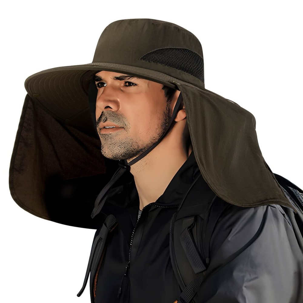 DOCVIT Fishing Hat for Men&Women,Outdoor UV Waterproof Wide Brim Bucket Hat,UPF50+ Sun Hat with Neck Flap Green