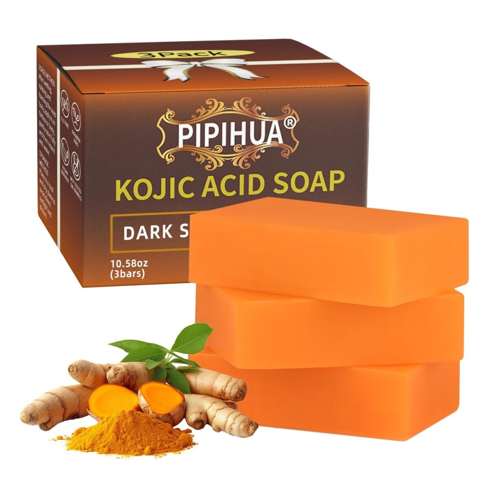 PIPIHUA Kojic Acid Soap - Turmeric Soap with Turmeric & Lemon & Collagen & Hyaluronic Acid & Glutathione