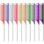 10 PCS Rat Tail Combs Set - Hair Teasing Fine Tooth Comb for Women Girls, Parting Comb for Braiding Hair Styling Tools & Appliances with Stainless Steel Pintail Carbon Fiber Heat Resistant