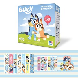 Bluey Kids Bandages, 3 Assorted Sizes 100 CT | Wear Like Stickers, Flexible Adhesive Bandages for Minor Cuts, Scrapes, and Burns. Great Gift idea and Stocking Stuffer