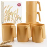 Wrova 16oz Wheat Straw Cups with handles set of 6-Plastic Cups Reusable-Unbreakable Kids Mugs-Dishwasher Safe & Microwave Safe-Ideal Mugs for Tea,Coffee,Camping,RV-Banana Yellow