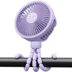 GUSGU Stroller Fan Clip on for Baby, Flexible Tripod & Rechargeable Battery, Small Personal Fan, Mini Portable Fan for Travel, Handheld, Car (Purple)