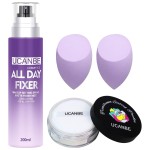 UCANBEMAKUP Long Lasting Makeup Setting Spray Kit- 6.76 Fl oz Hydrating Matte Finish Mist Lightweight Face Make up Fixer +Translucent Loose Setting Powder+2PC Sponge Puff Set