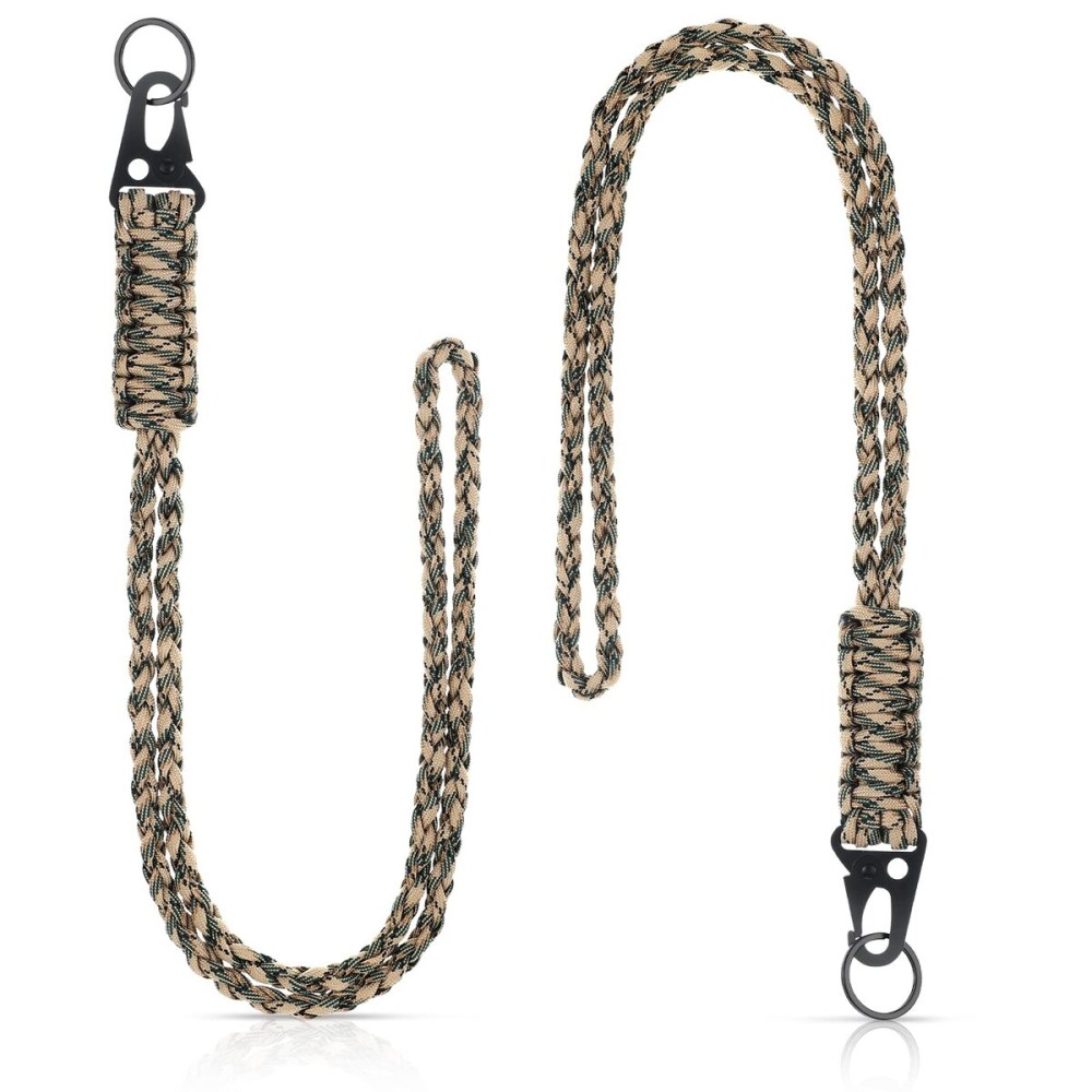Frienda 2 Set Heavy Duty Paracord Lanyard Necklace Whistles Strap Braided 550 Keychain Lanyard for Outdoor Activities (Khaki, Green)