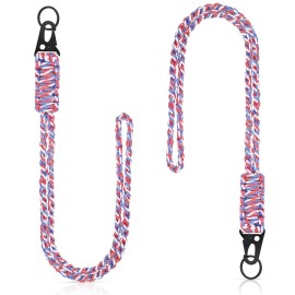 Frienda 2 Set Heavy Duty Paracord Lanyard Necklace Whistles Strap Braided 550 Keychain Lanyard for Outdoor Activities (Red, Blue, White)