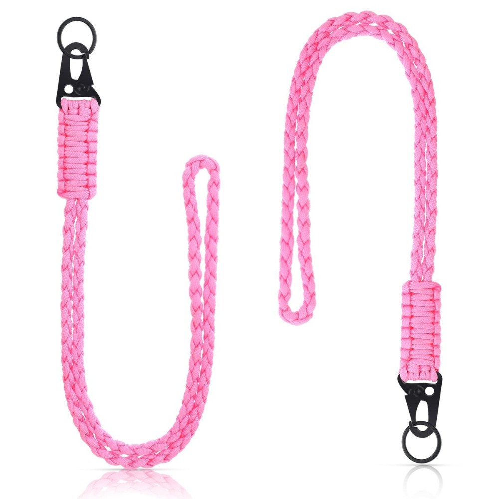 Frienda 2 Set Heavy Duty Paracord Lanyard Necklace Whistles Strap Braided 550 Keychain Lanyard for Outdoor Activities (Pink)