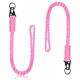 Frienda 2 Set Heavy Duty Paracord Lanyard Necklace Whistles Strap Braided 550 Keychain Lanyard for Outdoor Activities (Pink)