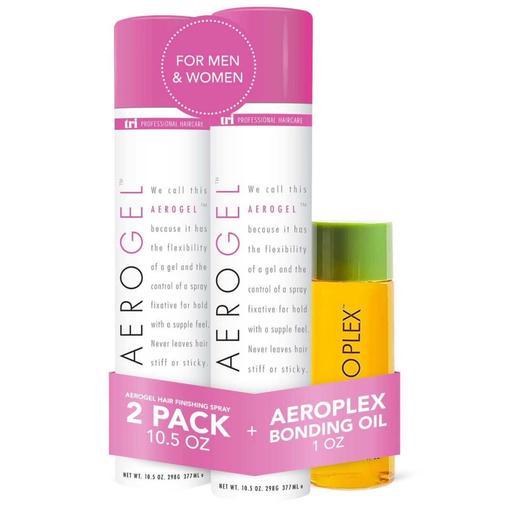 TRIDESIGN Aerogel Hairspray & Aeroplex Bonding Oil Bundle - Hair Finishing Spray for Volumizing, Control, Repair & Prevent Breakage for Dry, Damaged & Frizzy Hair - Pack of 3 (10.5 Oz & 1 Oz)