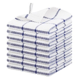 Nialnant Cotton Terry Kitchen Towels,12 x 12 Inches Dish Cloths Set of 8,Super Soft and Absorbent Dish Rags for Cleaning - Navy Blue Plaid