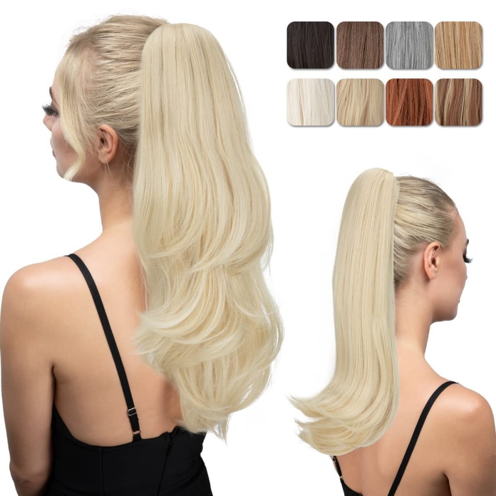 youngways Clip in Ponytail Extension 18 Inch Drawstring Pony Tails Hair Extensions for Women Long Straight Curly Tail Hair piece Synthetic Fake Versatile Pony (Beach Blonde)