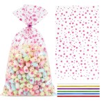 COQOFA 100 Pcs Pink Star 7X12 Gift Wrap Cello Cellophane Treat Bags Party Favor Bags Clear Candy Cookie Plastic Poly Goodie Storage Bags with Twist Ties for Baby Shower, Gender Reveal, Birthday